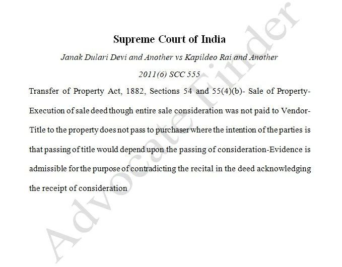 Title to the Property does not pass to purchaser, Janak Dulari Devi and another vs Kapildeo Rai and another